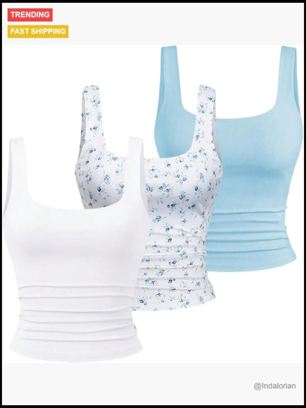 3 Piece Crop Tank Top Sets Square Neck Sleeveless Ruched Basic Tops Pack